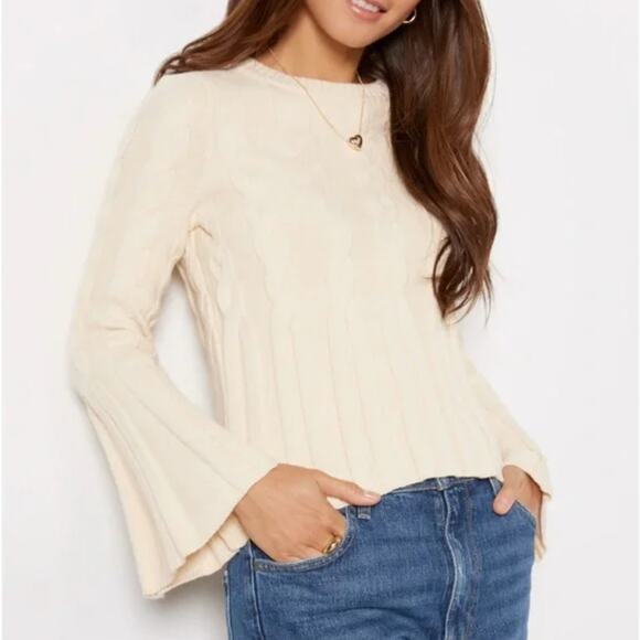 EVEREVE McKinnon Bell Sleeve Pullover Cable Knit Sweater Cream Ivory Sz XL {3D4} - Picture 1 of 6